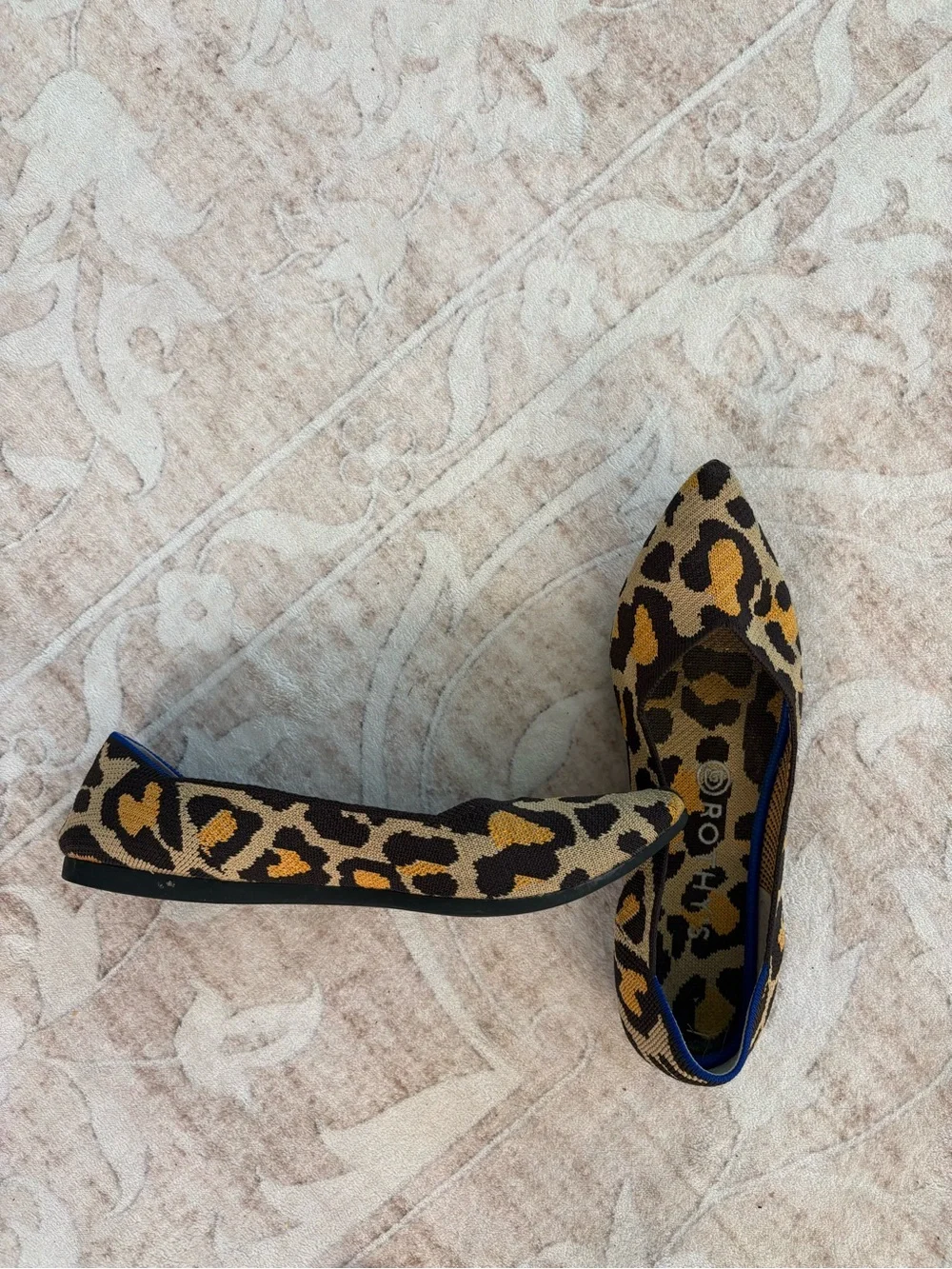 Rothy's Leopard Print Pointed Toe Flats - Brown/Black Size 9